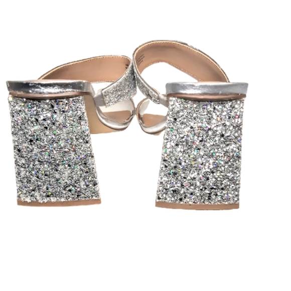 7/7.5 Abound Carina Silver Glitter Sandal Mismatch Pair Chunky Block Heel - Picture 4 of 6